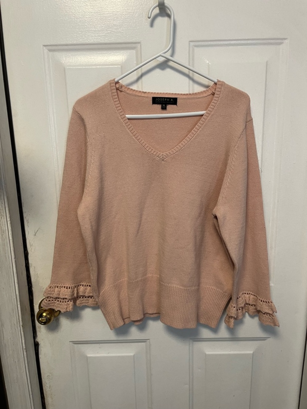 Joseph V-Neck Sweater with Lace sleeve details  - Blush size XL